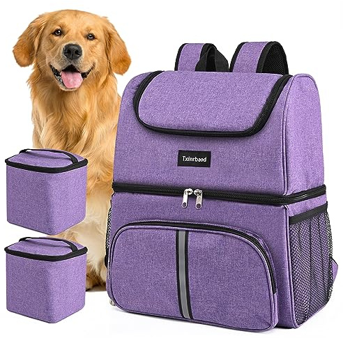Txinrbaod Dog Travel Bag Airline Approved Pet Supplies Backpack with 2 Food Container Dog Bags for Traveling Camping Hiking Purple