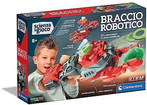 Clementoni Scienza e Gioco Robotics - Braccio Robotico Motorizzato, Gioco Scientifico per Bambini 8+ Anni, Armatura Meccanica con Pinza e Lanciadischi, Made in Italy, Lingua Italiana, 19360