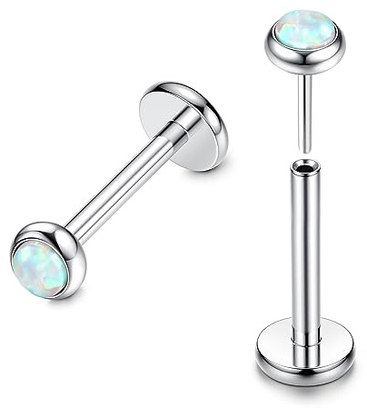 FIOROYAL G23 Titanio Piercing Labio Labret 16G 8MM Piercing Oreja Ópalo Pendiente Pequeño Piercing Nariz Plata Helix Tragus