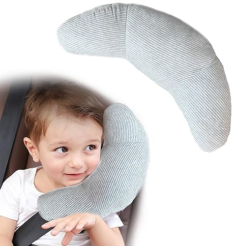 Almohada Para Bebé - Sujeta la Cabeza de Niños en Coche y Carrito 2 en 1 Reposacabezas Coche y Protector Cinturón Seguridad Para Bebés y Niños Accesorios Coche Niños (Gris Azulado)