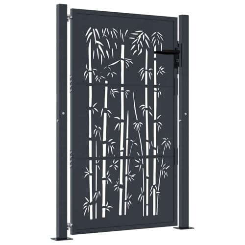 vidaXL Puerta de jardín acero gris antracita diseño bambú 105x155 cm, puerta de valla, puerta de exterior, puerta de metal, puerta de seguridad