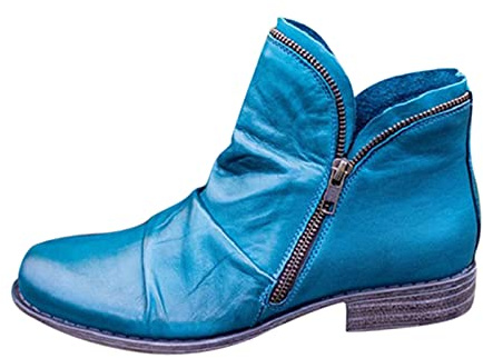 Yowablo Damen Stiefeletten Plateau Boots Damen Stiefeletten Worker Boots (a-Blue, 42)