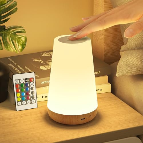 Bonsery Lampes de Chevet avec télécommande 1500mAH, Lampe de Table Sans Fil Dimmable Rechargeable USB avec 13 Couleurs 3 Modes, Veilleuse Adulte avec Minuteur pour Chambre, Salon, Camping