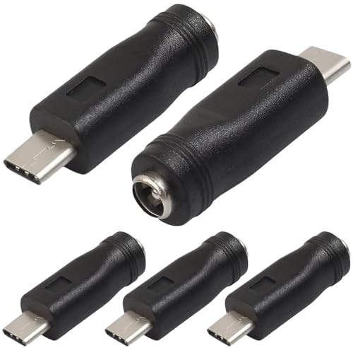 Xiatiaosann Adaptateur d'alimentation USB C vers DC, USB Type-C mâle vers DC 5,5 x 2,1 mm, connecteur femelle, adaptateur d'alimentation jack baril de charge (paquet de 5)