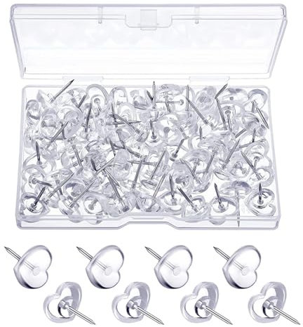 Jiakalamo Reißnägel, transparent, mit Aufbewahrungsbox, in Herzform, flach, Wandnadeln, Pinnnadeln und Reißzwecken (Transparent + Silber), 100 Stück