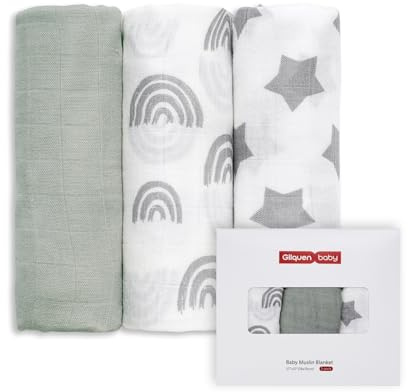 GLLQUEN BABY GLLQUEN - Panni in mussola per neonati, 3 pezzi, in cotone, 70 cm x 70 cm, assorbenti e traspiranti e ideali per pulire, pulire e coprire i neonati, GF302-Star