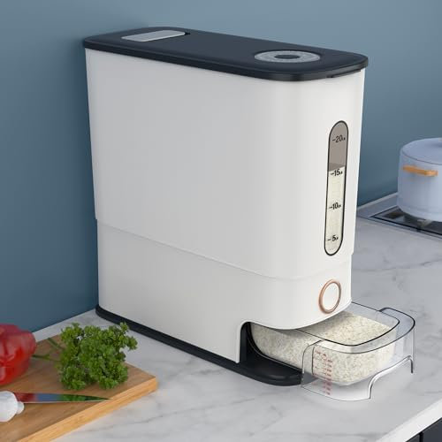 Generic Dispensador de arroz de 12 kg, recipiente de almacenamiento de arroz con taza medidora para organización de despensa, esencial para el hogar y la cocina