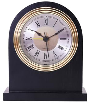 Ekakashop Tischuhr Holz - mit Holzsockel Retro-Kaminuhr - römische Ziffern - Vintage Look - batteriebetrieben - 1 x AA Geschenkidee für Wohnzimmer, Bar, Büro, Schreibtisch, Tisch 4.72inx3.94in Typ7