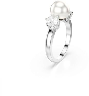 Swarovski Matrix Cocktail Ring, Crystal Pearl and Clear Round-Cut Stones in a Rhodium-Finished Setting, Size J, Part of the Matrix Collection