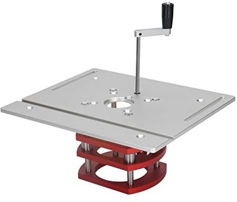 JDQTPOET Router Lift with Top Plate, Manual Router Lift Systems for 2-1/2 Diameter Motors, 7-7/8 x 9-7/16 Router Plate, Woodworking Router Table Insert Plate for Trimming Chamfering (Sliver)
