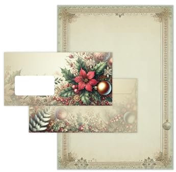 Briefpapier Weihnachten Weihnachtsbriefpapier mit Umschlag Umschlägen mit Fenster Weihnachtspapier A4 für Kunden (25 Blätter + 25 Umschläge)