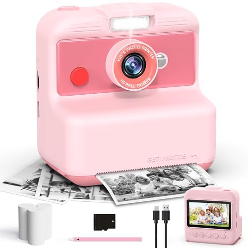 CAMCLID Macchina Fotografica Bambini Istantanea, 3,0 Pollici Fotocamera Bambini, 48MP/2,5 UHD Macchina Fotografica Istantanea con Scheda da 32 GB, Regali per Ragazze Ragazzi 3-12 Anni (Rosa)