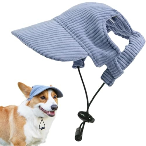 Hunde Baseballmütze, Hut Hundecap mit Ohrlöchern für Welpen Haustier, Pet Eltern Kind Mütze, Verstellbar Sommer Sonnenschutz, für Welpen Hunde Mütze (Blau, L)