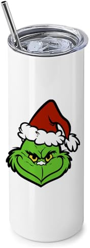 Getagift Personalised Christmas Monster Tumbler, Xmas Gift, 20 OZ Stainless Steel Skinny Tumbler, Double Walled Vacuum Insulated with Closed Lid and Metal Straw. - ONE Tumbler ONLY