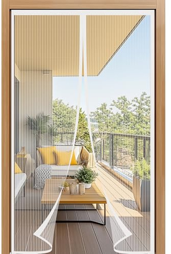 Luyanxy Mosquitera Magnética para Puerta, 75x205cm, Cortina de Malla Blanca con Imanes Potentes, Fácil de Instalar en la Puerta del Balcón Exterior, Disfruta el Verano
