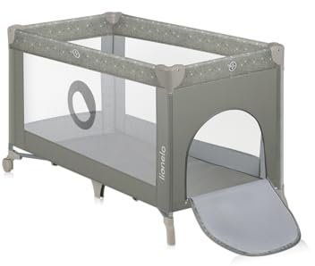 Lionelo Stefi Baby Kinderbett, Reisebett ab Geburt bis 15 kg, Seiteneingang, Sicherungssystem LockGuard, Blockade der Räder, Tragetasche, zusammenklappbar