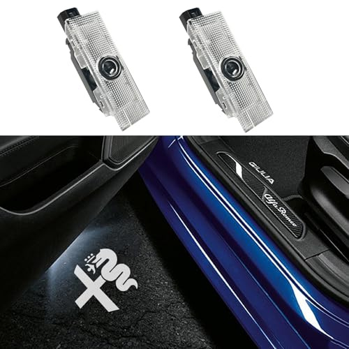 GZZHENGYE 2Pcs LED Car Door Welcome Light Proiettore Lampada Ghost Shadow Logo Lampade Per Alfa Romeo Giulia 952 Stelvio 949 tonale Giulietta Brera 159 Spider (Logo bianco)