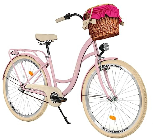 MILORD Damenfahrrad Citybike Komfort Mit Weidenkorb Hollandrad Vintage Fahrrad, 26, 28 Zoll, 3-Gang