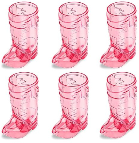 Buaak 6 Pcs Mini Cute Cowboy Boot Shot Glasses, Cowboy Party Decorations, Plastic Shot Glasses for Parties, Weddings, Outdoor BBQs and Bars(Pink)