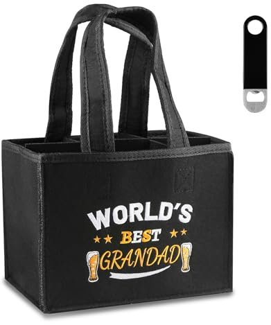 Belillpipi Cadeau pour grand-père, cadeau de fête des pères pour grand-père, sac à main pour homme, sac à main pour bouteille de bière avec motif brodé, porte-bouteille pour 6 bouteilles avec