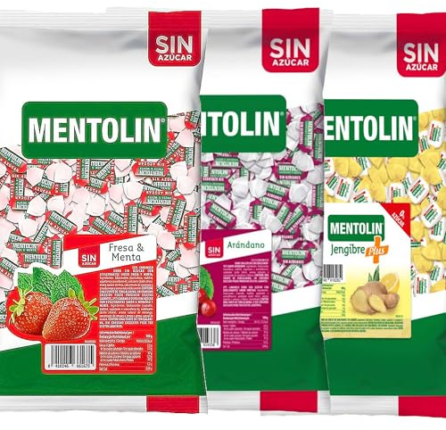 MENTOLIN PACK 3 Kg caramelos sin azúcar duros Fresa Menta & Arandano & Plus Jengibre
