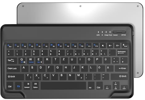 Occtingkind Kabellose Bluetooth Tastatur 12 Zoll mit Multi-Touch Trackpad für iPad & Android, Deutsches Layout QWERTZ, Ohne Hintergrundbeleuchtung, Tragbare Tastatur für Samsung/Lenovo/iPad, Schwarz