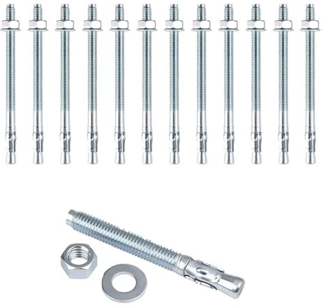 M10 x 100 mm Tasselli per Bulloni, 12 pezzi Bulloni di Espansione, Tasselli Zincati M10, Tassello Ancorante, per Cemento Armato, Calcestruzzo e Pietra