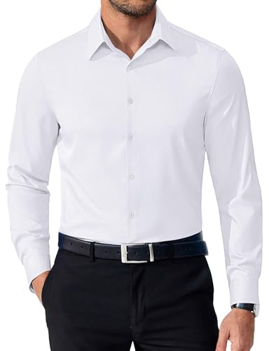 COOFANDY White Dress Shirt for Men Casual Button Down Shirt Long Sleeve Tuxedo Shirts