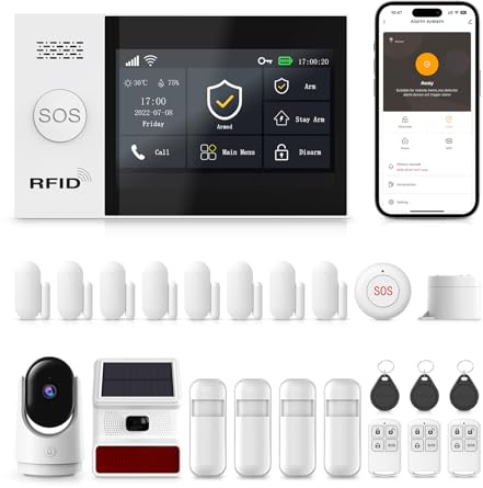 XNY Écran Tactile Complet Alarme Maison sans Fil WiFi avec 1080P Camera, Système Alarme Maison 4G avec 120db Sirène, Détecteur de Mouvement, Télécommandes, Capteurs de Fenêtre et de Porte