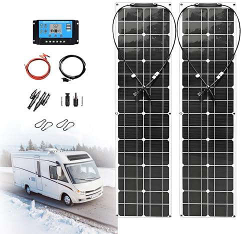 EpyGnom Kit Panneaux Solaires Flexibles 400 W pour Camping-Car Caravane Van Aménagé avec Régulateur de Charge 40 A et Rallonges Solaires Chargeur Monocristallin Flexible 2 * 400W