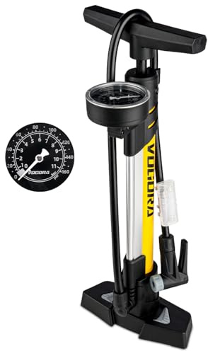 VOGORA Fahrradpumpe mit Manometer, Doppelkopf für Presta & Schrader Ventile, Hochdruck 160PSI mit stabilem Standfuß für MTB, Rennräder, Autoreifen, Bälle & Aufblasbares