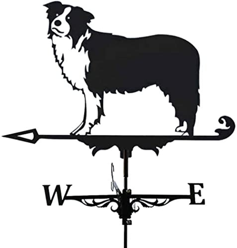 XJBTBA dekorative Windfahne, Collies-Wetterfahne, schwarzer Gartenpfahl, Wetterfahne aus Edelstahl, Bauernhof-Szene für Outdoor-Gartendekoration, Kunsthandwerk, Ornamente (Collies normal)
