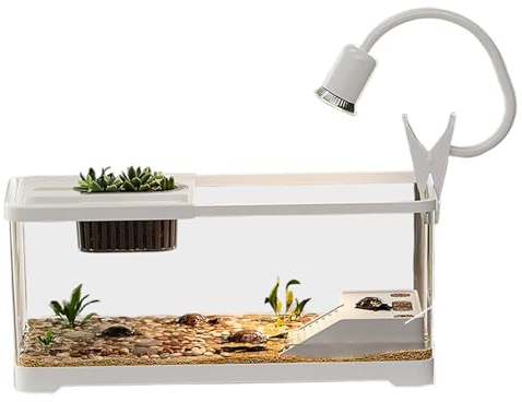 Schildkrötenaquarium, Aquarium, 38, 1 x 20, 3 x 20, 3 cm, durchsichtiges Schildkrötenbecken-Habitat-Set aus Kunststoff mit Kletterplattformen und Licht für Schildkröten und Wassertiere