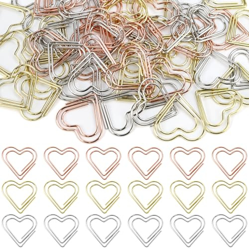 Alethron 60 Stück Büroklammern Herz, Metall Herzform Büroklammern Motiv Büroklammer Herz Paperclips Klein Paper Clip für Büro Zuhause Aktenklammer Klassenzimmer Papier 3 Farben (Silber/Roségold/Gold)