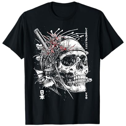 Rosso Ragno Giglio Fiore Cranio Scheletro Anime Giapponese Maglietta