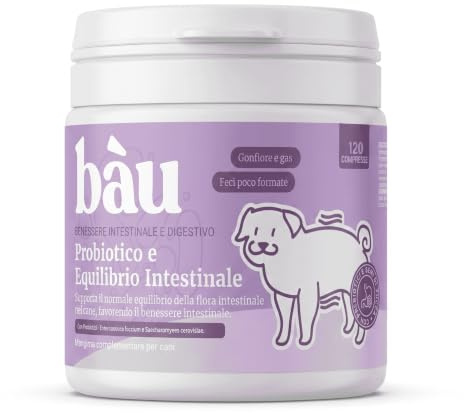 Bau Probiotici per Cani, Fermenti Lattici Cane, Supporto Gastrointestinale Cane, Probiotico Digestivo per Cani Prurito, Integratore Diarrea Cane con Ingredienti Naturali, Probiotico Can (120)