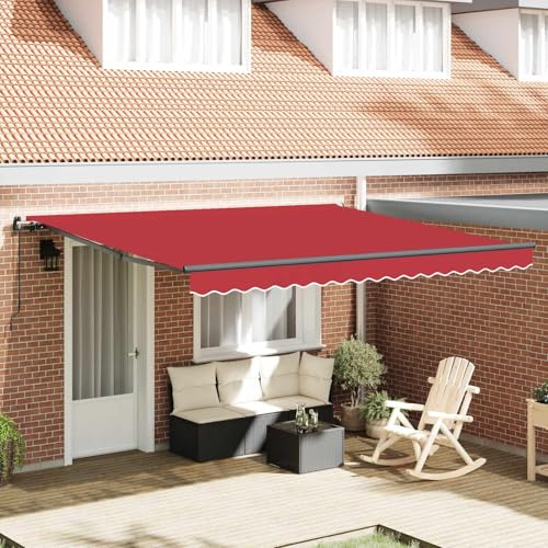KKHOMEI Markise 400 x 300 cm Manuelle Gelenkarmmarkise mit Handkurbel Sonnenmarkise Kassettenmarkise Wasserdicht Gelenkmarkise Terrassenmarkise Alu PU-Beschichtung