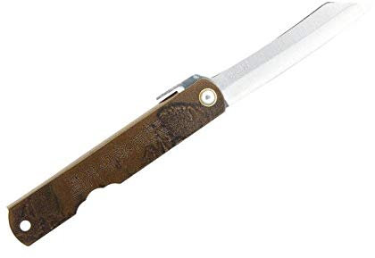 Higonokami 2672 Couteau, lame acier carbone San Mai, manche 10 cm laiton brun