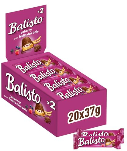Balisto Yoberry Schokoriegel, Joghurt-Beeren Getreide, 20 x 37g (740g) | Knuspriger Getreide-Schokoriegel mit cremiger Joghurt-Beeren-Füllung — die Großpackung für Büro, Familie und Vorrat