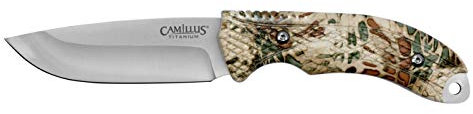 Camillus Coltello MASK, con fodero balistico in nylon, lama in acciaio 420 con rivestimento in titanio, da 10,2 cm, impugnatura PRYM1, argento/MIMETICO, 22,9 cm