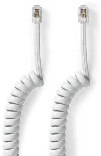 CABLEPELADO Cavo telefonico, cavo RJ10, cavo RJ9, cavo RJ22, cavo telefonico a linea fissa, cavo telefonico a spirale, lunghezza a spirale, 4 fili 4P4C, 4 metri allungato, bianco