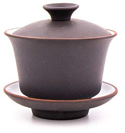 TEZEN Gaiwan aus hochwertigem Yixing Ton | Chinesischer Teeaufgussbecher mit 100 ml Fassungsvermögen | Zisha Gaiwan (schwarz)