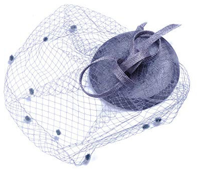 Lazeny Elegant Schleier Punkt Fascinator Damen Hut Haarklammer Hochzeit Braut Feder Blume Haarnadel Hut Kopfbedeckung Party Cocktail Kopfbedeckungen Cap für Frauen (Grau)