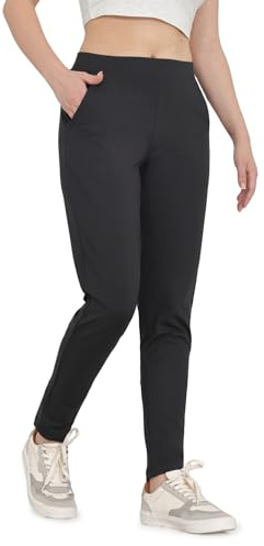 Bamans Stretchbyxor för kvinnor, skinny fit – raka kostymbyxor, långa joggingbyxor, leggings med fickor, eleganta fritidsbyxor, elastisk bengaline jegging, svart, XL