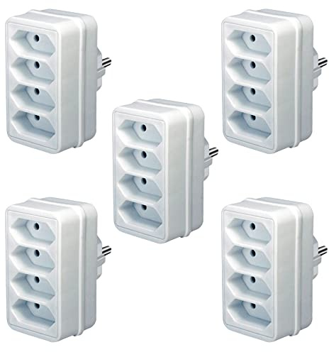 Brennenstuhl Mehrfachsteckdose, Steckdosenadapter 4-fach Eurosteckdose mit Kindersicherung, Farbe: weiß (5 Stück / 4-Fach)