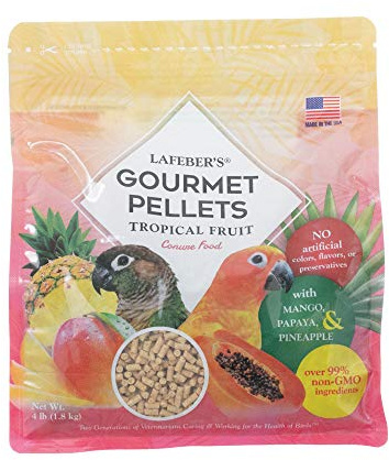 LAFEBER'S Tropical Fruit Gourmet Pellets Pet Bird Food, No Added Sugar, Made with Non-GMO and Human-Grade Ingredients, for Conures, 4 lb