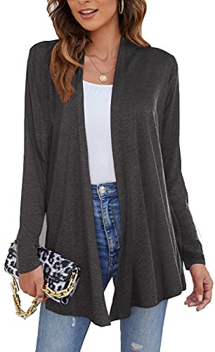 Ladlop Women's Lightweight Long Sleeve Wrap Cardigans Soft Comfy Open Front Flowy Loose Kimono Cardigans Coverups (Dark Grey, S)