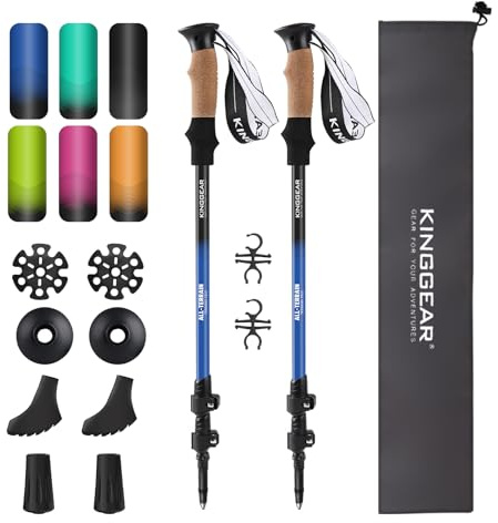 KINGGEAR Wanderstock zum Wandern – Verstellbare Quick Flip Lock Trekkingstöcke, zusammenklappbar, leichtes 7075 Aluminium, natürliche Anti-Schweiß-Kork-Griffe, alle Terrains