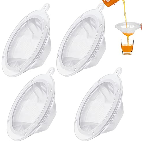 4 Pieces 200 Mesh Filter 5 Inch Food Filter Strainer Nylon Sieve Fine Mesh Plastic Reusable Strainer for Filtering Yogurt Juice Milk Honey Kitchen Whey Grease Coffee Funnels