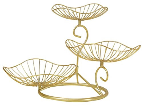 JUNYFFF Cesta De Frutas De Metal Frutero 3 Niveles Dorado Frutero Moderno 3 Pisos Cuenco De Frutas Decorativo 3 Niveles Soporte De Frutas Cesta para Verdura Y Fruta Frutero De Cocina 30X26cm(Dorado)